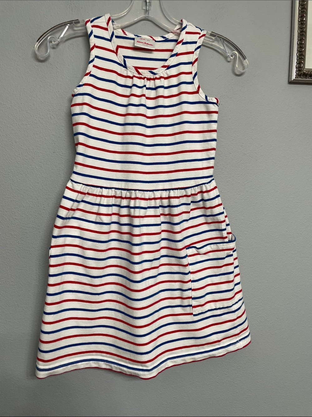Hanna Andersson White Tank Dress with Red & Blue Stripes